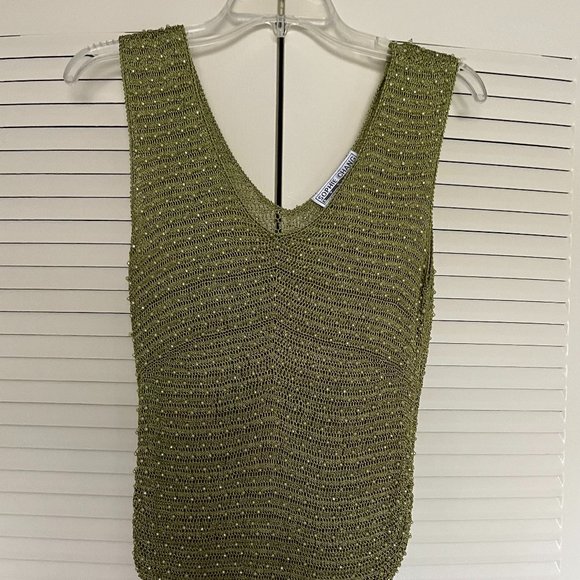 Sophie Chang Studio Olive Green Tunic and Beaded Crocheted Sweater Size XL* - Picture 2 of 6